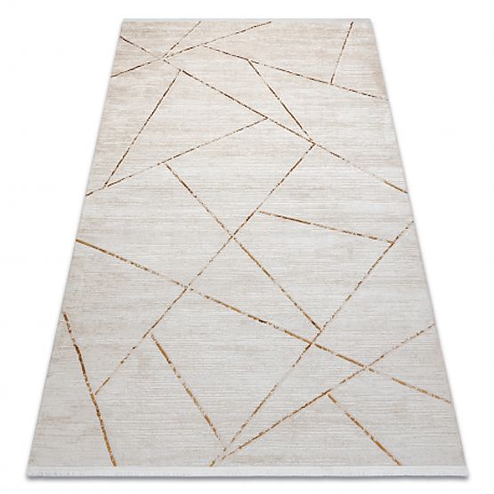 Modern Carpet DUKE 51557 Cream / Gold - Geometric, Textured, Very Soft, Fringes