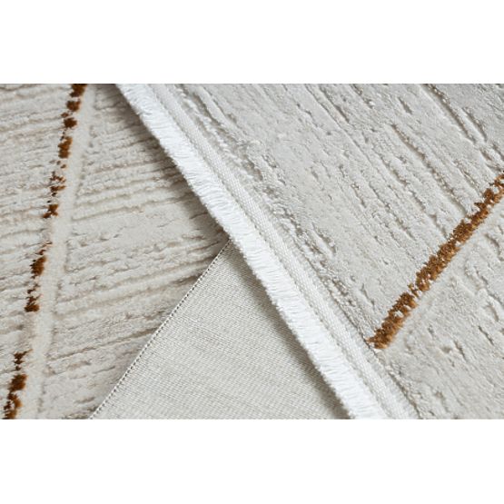 Modern Carpet DUKE 51557 Cream / Gold - Geometric, Textured, Very Soft, Fringes