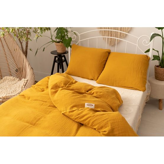 Muslin sheets 220x200 + 2x 70x80 mustard