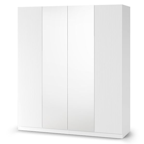 Neroli Four-Door Wardrobe, Simple Grooves/Mirror, White