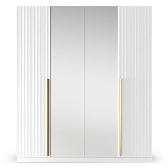 Neroli Four-Door Wardrobe, Simple Grooves/Mirror, White