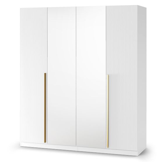 Neroli Four-Door Wardrobe, Simple Grooves/Mirror, White