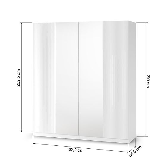 Neroli Four-Door Wardrobe, Simple Grooves/Mirror, White