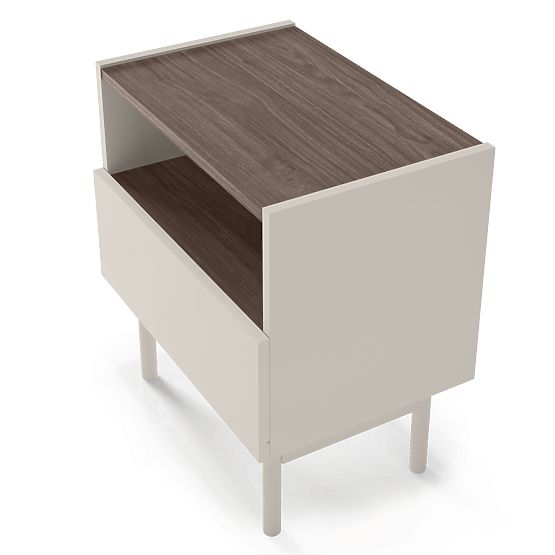 Nightstand with Drawer Berula, Cashmere, Walnut Villa