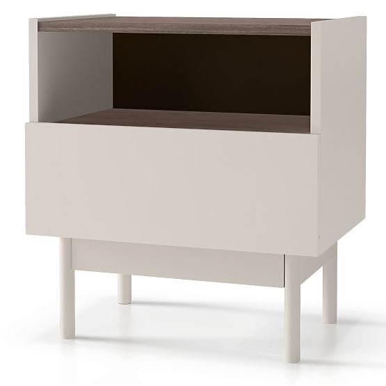 Nightstand with Drawer Berula, Cashmere, Walnut Villa