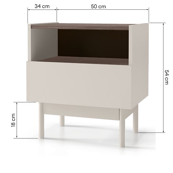 Nightstand with Drawer Berula, Cashmere, Walnut Villa