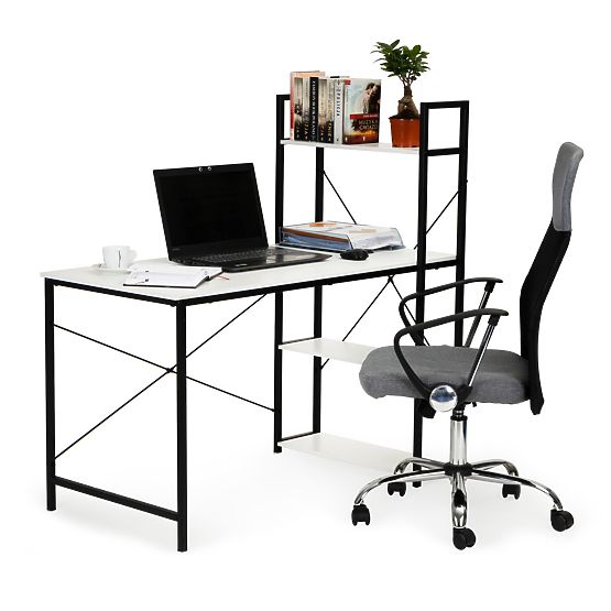 Office Computer Desk + Loft Shelf Rack