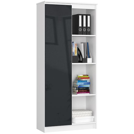 OFFICE SHELF R 80 cm CLP 1 DOOR 4 SHELVES WHITE / GRAPHITE GLOSS