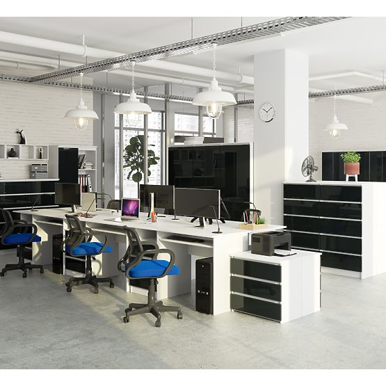 OFFICE SHELF R 80 cm CLP 1 DOOR 4 SHELVES WHITE / GRAPHITE GLOSS