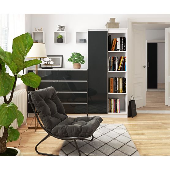 OFFICE SHELF R 80 cm CLP 1 DOOR 4 SHELVES WHITE / GRAPHITE GLOSS