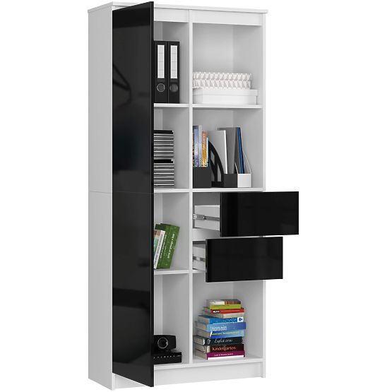 OFFICE SHELF R 80 cm CLP R15 PK WHITE / BLACK GLOSS