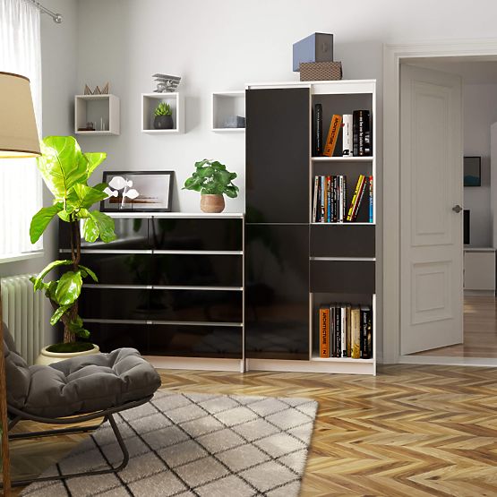 OFFICE SHELF R 80 cm CLP R15 PK WHITE / BLACK GLOSS