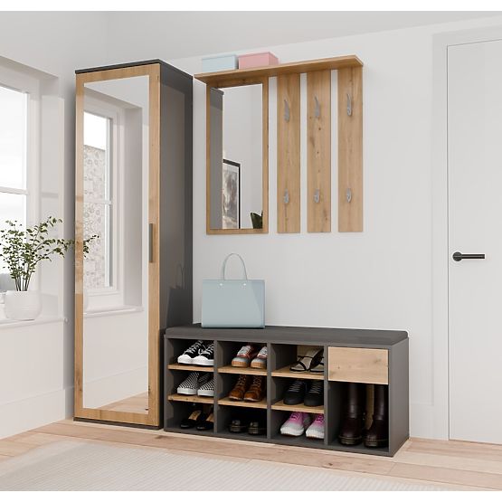 Open Shoe Cabinet TALLIN ANTHRACITE OAK ARTISAN for Hallway