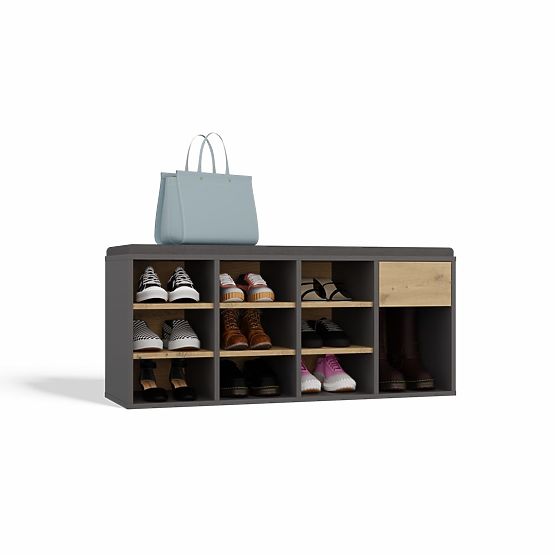 Open Shoe Cabinet TALLIN ANTHRACITE OAK ARTISAN for Hallway