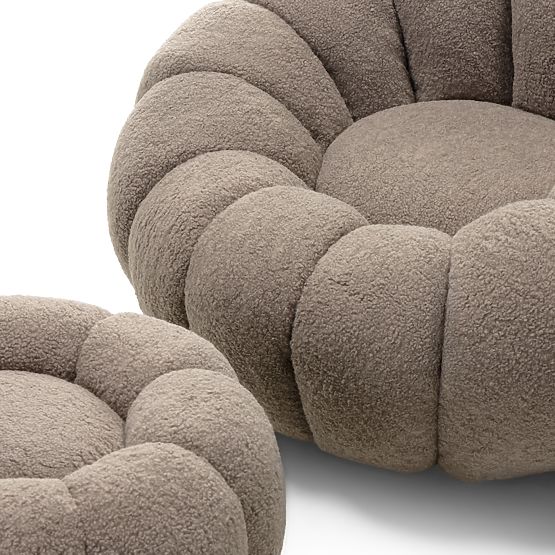 Perugia Pouf, Cappuccino, Bouclé, Rounded Shapes