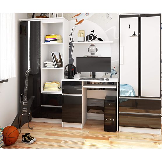 PIKSEL COMPUTER DESK PK BLACK GLOSS LEFT