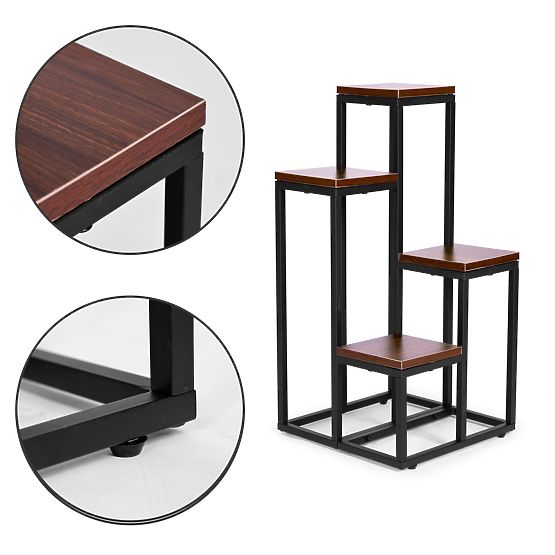 Plant Stand Shelf for Flowers Decorations 4 Shelves Metal MDF Dark Walnut ModernHome