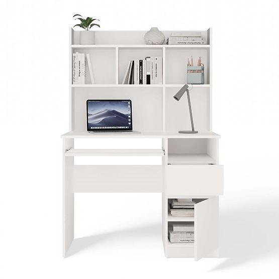 PORTO Right Desk with Extension White Matte Drawer Shelf for Office Room