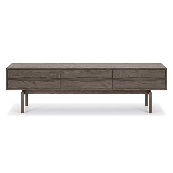 Quadri TV Cabinet with Drawers, Solid Oak Wood, Veneer, Espresso Brown