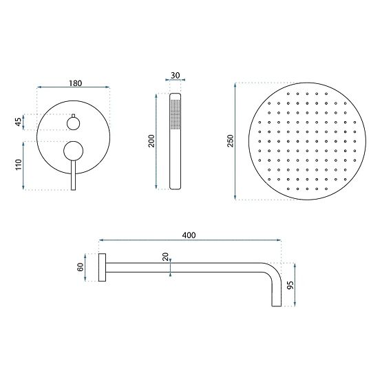 Rea Argon Gold Concealed Shower Set + BOX