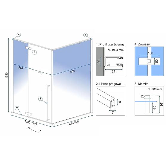 Rea Fargo 120x90 Gold Shower Enclosure