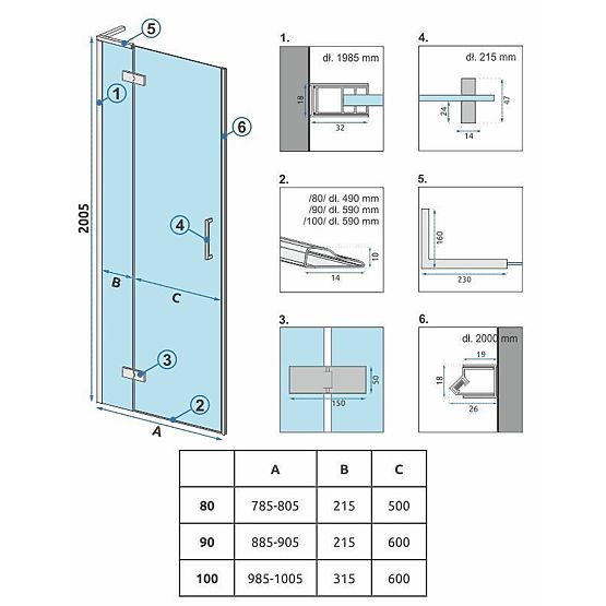 Rea Hugo 90 Brushed Copper Shower Doors