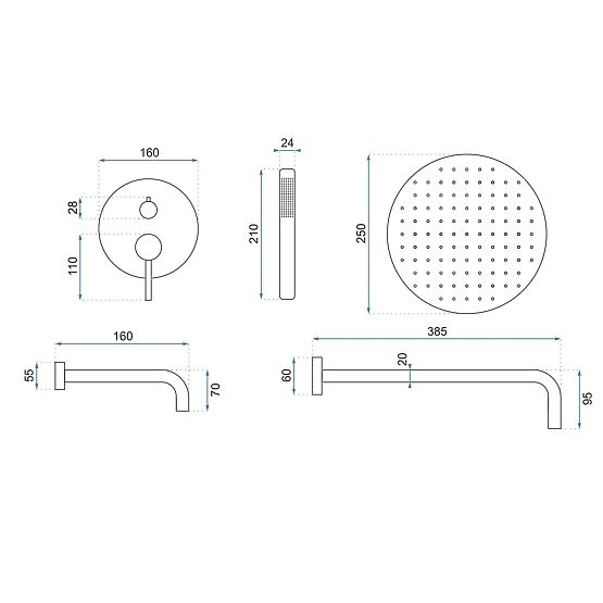 Rea Lungo Concealed Bath and Shower Set Brushed Copper