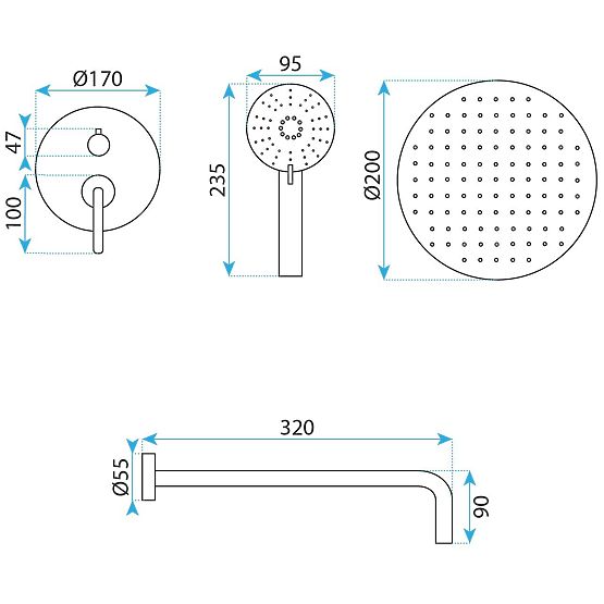 Rea Ontario Black Concealed Shower Set + BOX