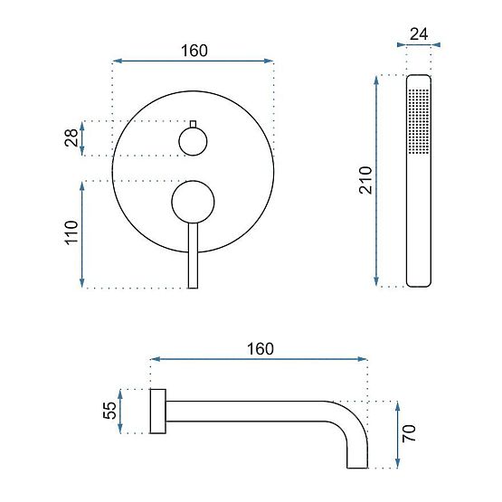 Recessed Bath Mixer Rea Lungo Copper + Box