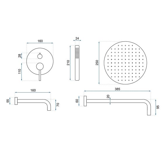 Recessed Bathtub and Shower Set Rea Lungo Titan + BOX
