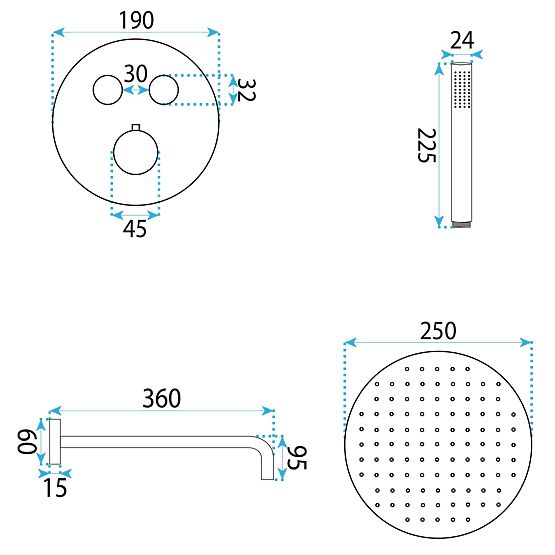 Recessed Shower Set with Thermostat Rea Lungo Diamond Chrome+ BOX