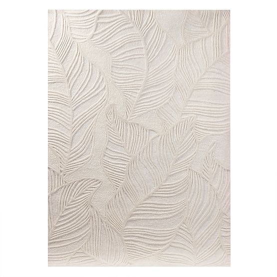 Rectangular Mona Tufted Wool Rug, Cream, Leaves, Rug Size: 160x230