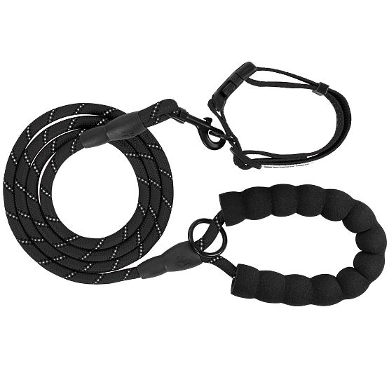 Reflective Dog Leash and Collar PJ-091 Black