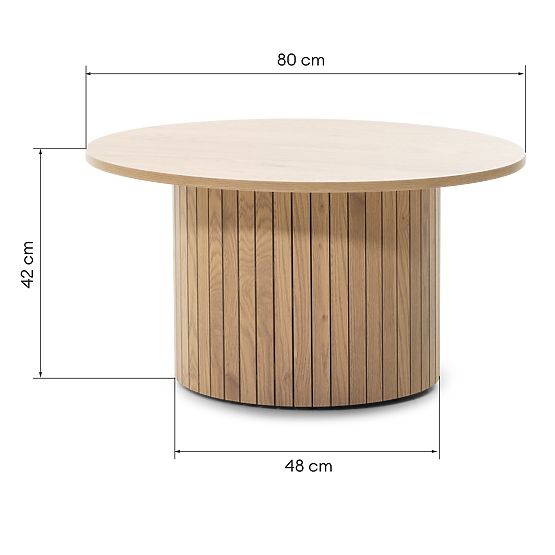 Remigio Coffee Table 80 cm, Round with Slats, Oak