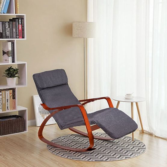 Rocking Chair with Adjustable Footrest and Wooden Armrests