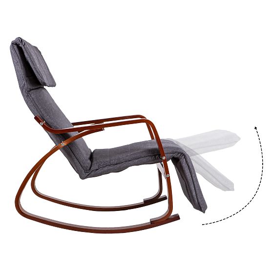 Rocking Chair with Adjustable Footrest and Wooden Armrests