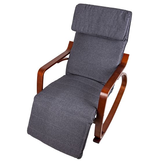 Rocking Chair with Adjustable Footrest and Wooden Armrests