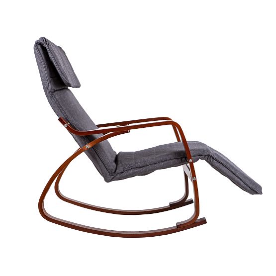 Rocking Chair with Adjustable Footrest and Wooden Armrests