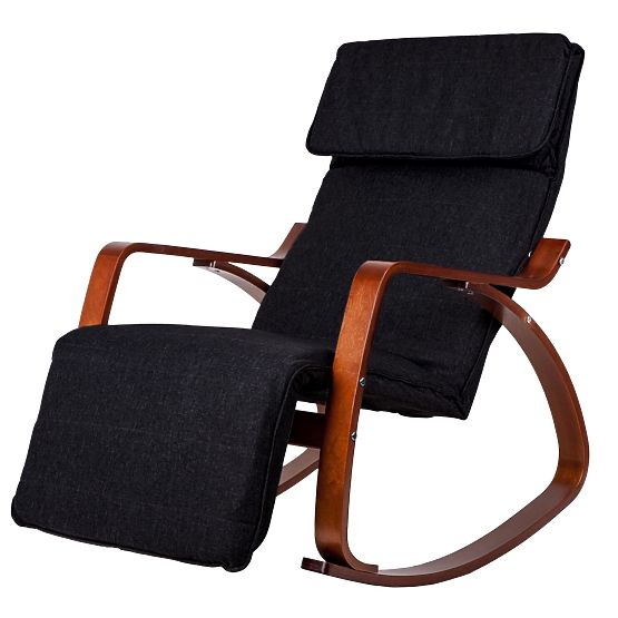 Rocking Chair with Adjustable Footrest and Wooden Armrests