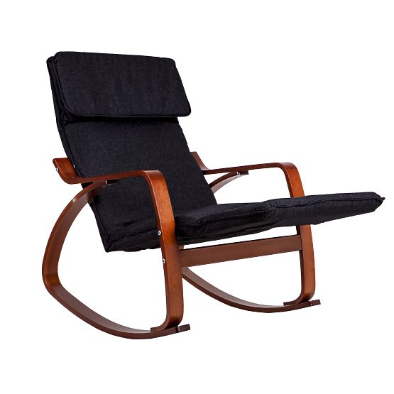 Rocking Chair with Adjustable Footrest and Wooden Armrests