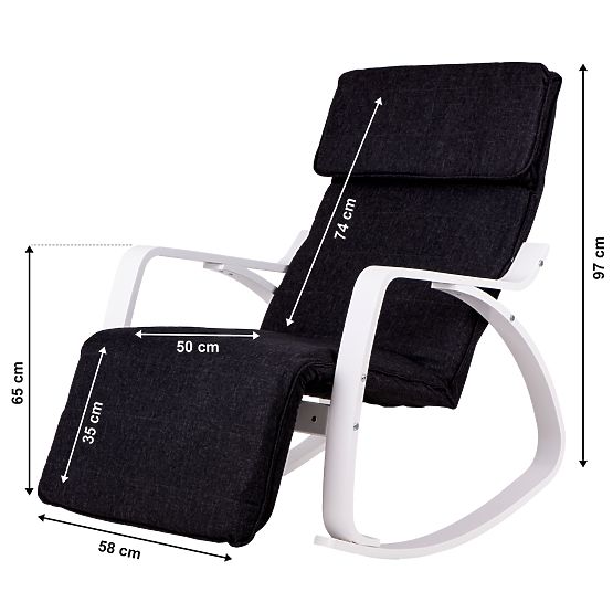 Rocking Chair with Adjustable Footrest White Black