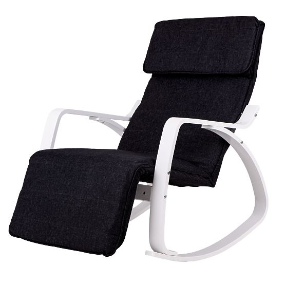 Rocking Chair with Adjustable Footrest White Black