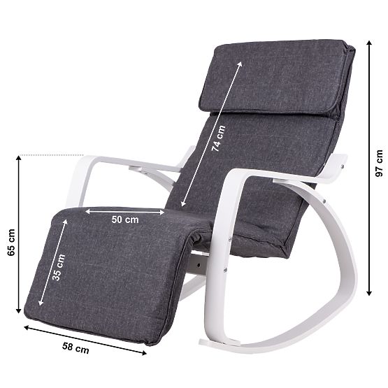 Rocking Chair with Adjustable Footrest White Frame