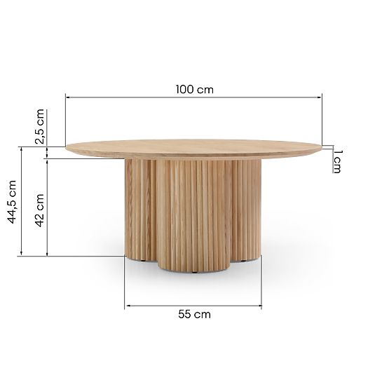 Round Coffee Table Vesby 100 cm, Natural Oak, Ash, Slats