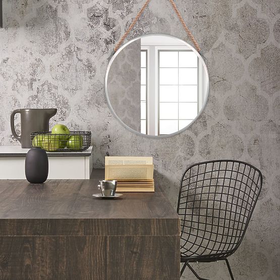 ROUND SILVER MIRROR ON A ROPE 40CM KLMH-0410S-1