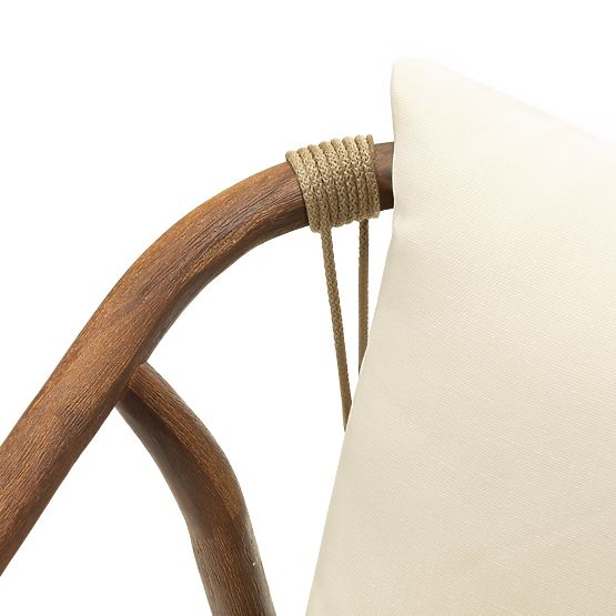 Rovigo Garden Chair with Woven Rope, Dark Acacia Wood/Light Beige, Rounded