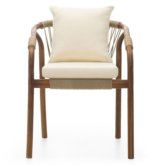 Rovigo Garden Chair with Woven Rope, Dark Acacia Wood/Light Beige, Rounded