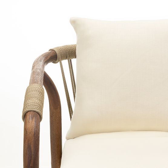 Rovigo Garden Chair with Woven Rope, Dark Acacia Wood/Light Beige, Rounded