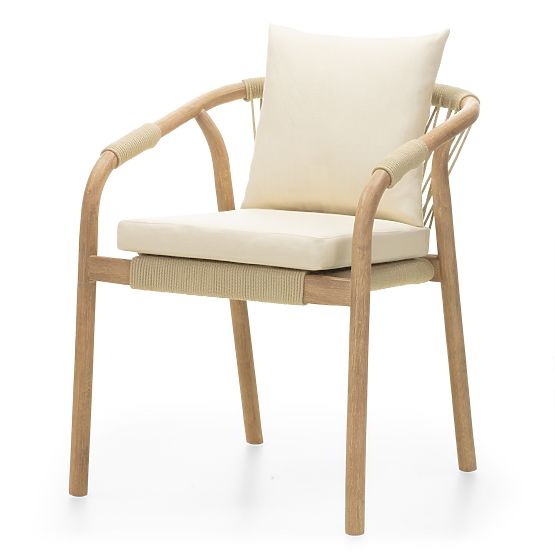 Rovigo Garden Chair with Woven Rope, Light Acacia Wood/Light Beige, Rounded