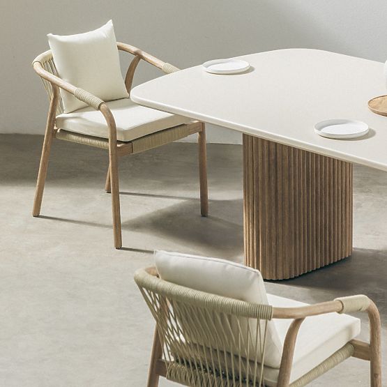 Rovigo Garden Chair with Woven Rope, Light Acacia Wood/Light Beige, Rounded